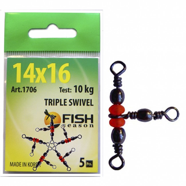 Вертлюжок Fish Season на три направления, красная бусина