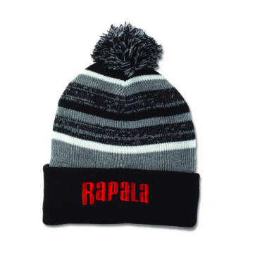 Шапка Rapala с помпоном - черная с красным логотипом